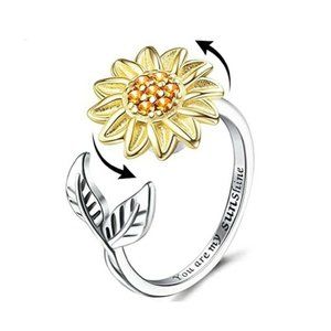 Spinning Sunflower Anxiety Ring for Women and Girls Spinner Fidget Jewelry